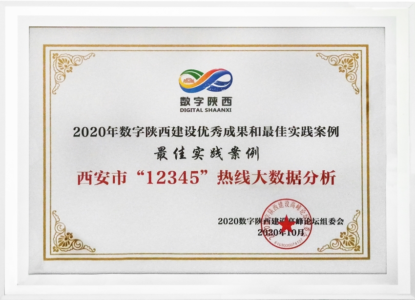 美林数据西安市“12345”热线大数据分析项目获选2020数字陕西最佳实践案例