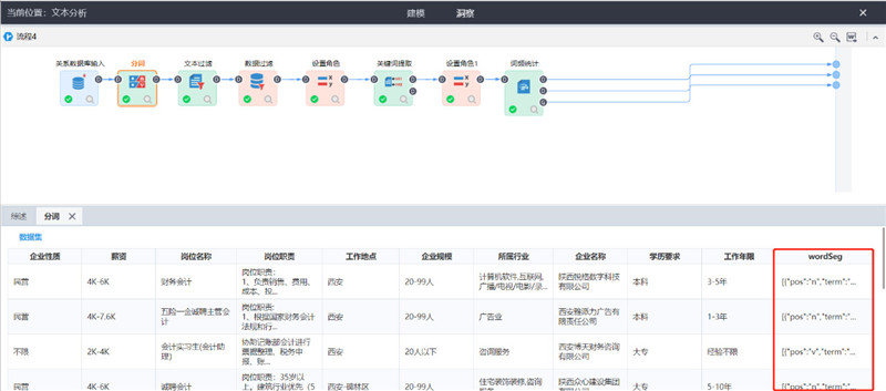 TempoAI“洞察”模块的分词结果展示