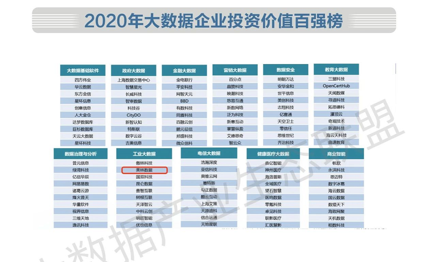 2020 中国大数据企业投资价值百强榜